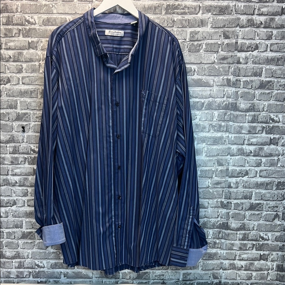 Tommy Bahama Blue Casual Button Down Shirt with Stripes